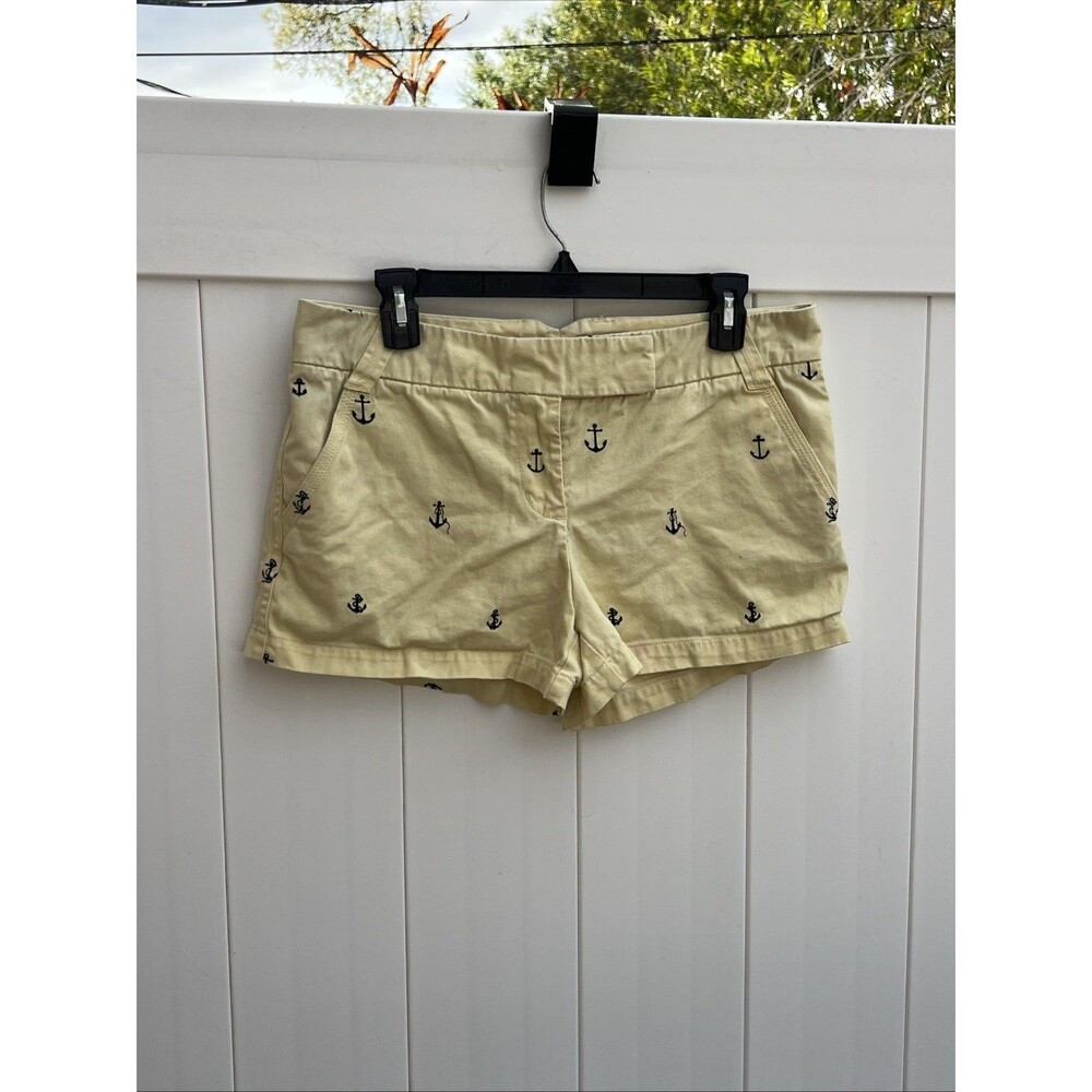 J Crew Classic City Fit Twill Chino Shorts Womens 10 Yellow Anchors Embroidered